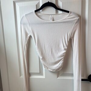 ALO Yoga White Ribbed Long Sleeve Top